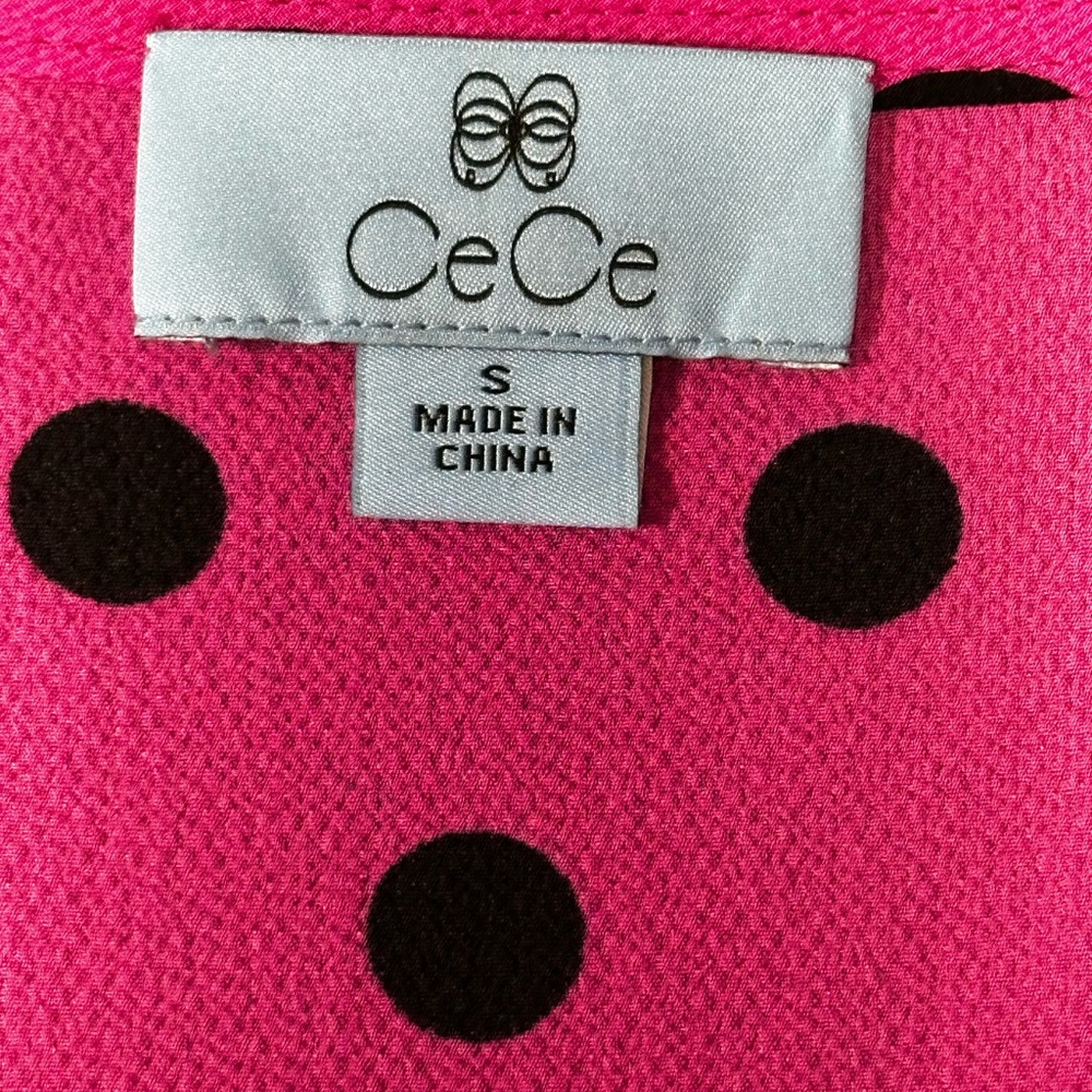 CeCe Hot Pink Polka Dot Tie-Sleeve Blouse - Picture 2 of 7
